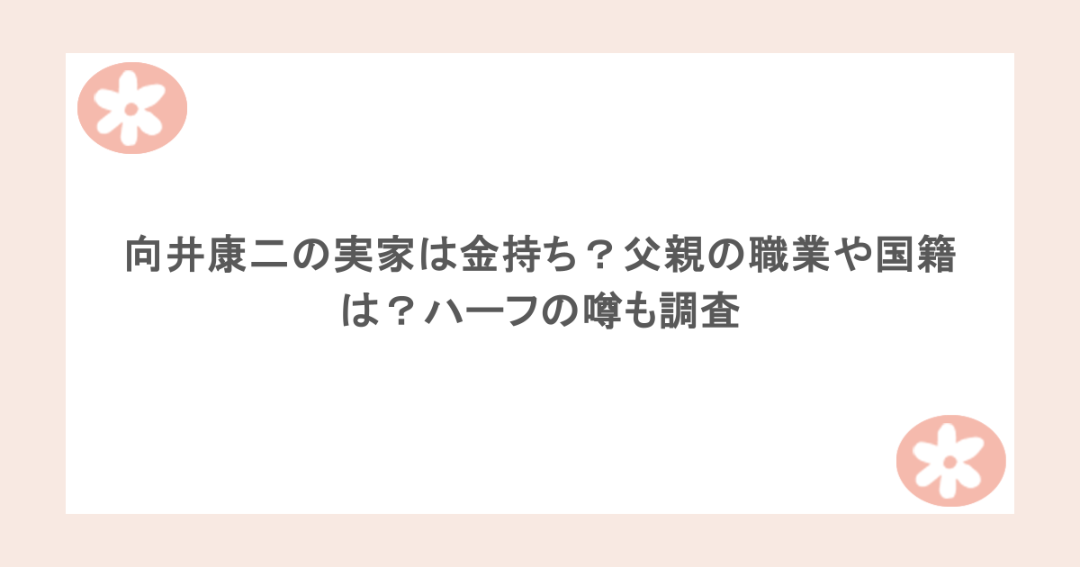 向井康二の実家は金持ち？父親の職業や国籍は？ハーフの噂も調査